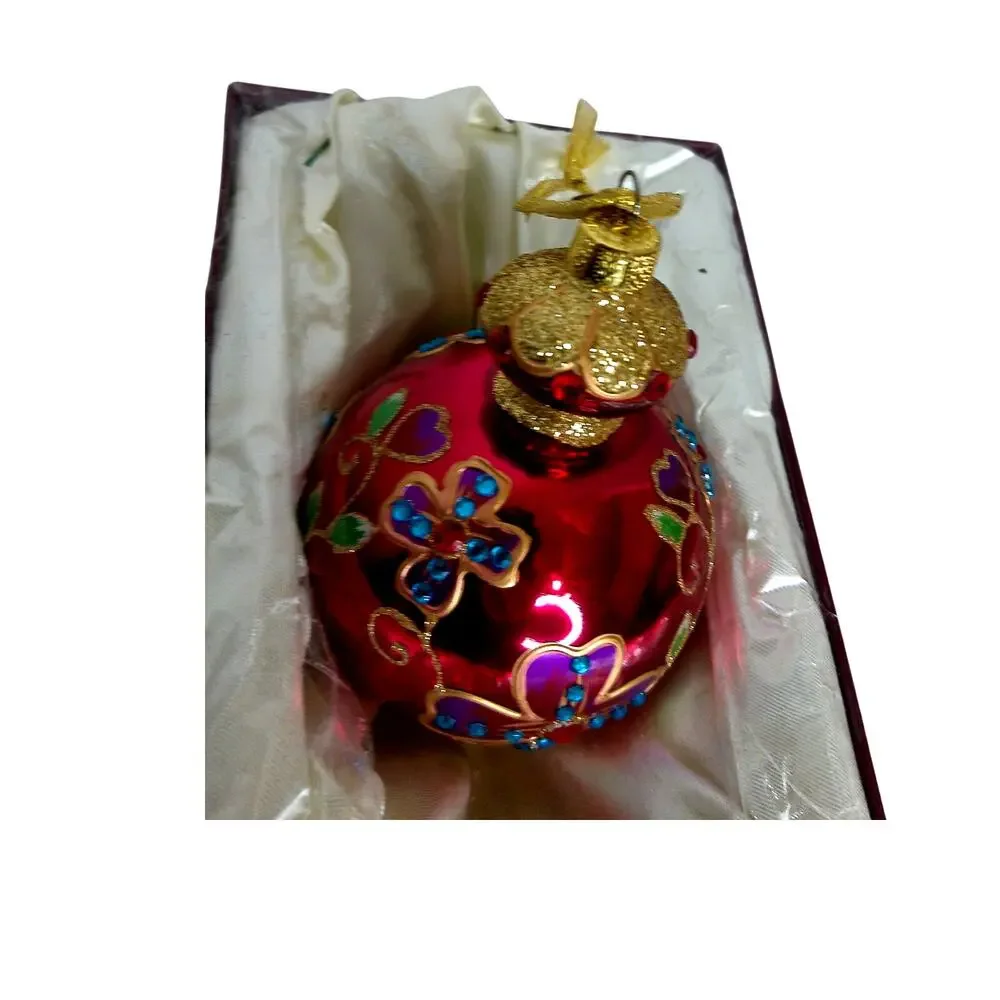 Garnet Red Glass Christmas Ornament Renaissance Style Jeweled